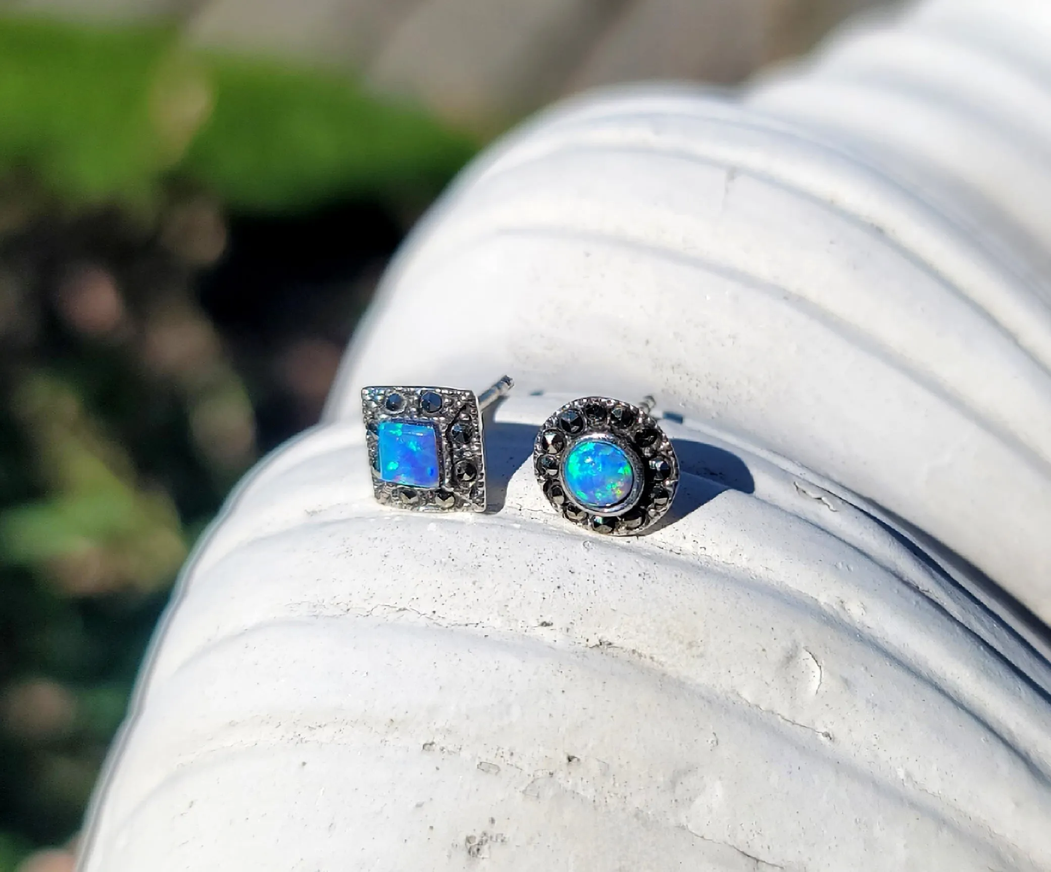 Marcasite & Blue Opal Earrings