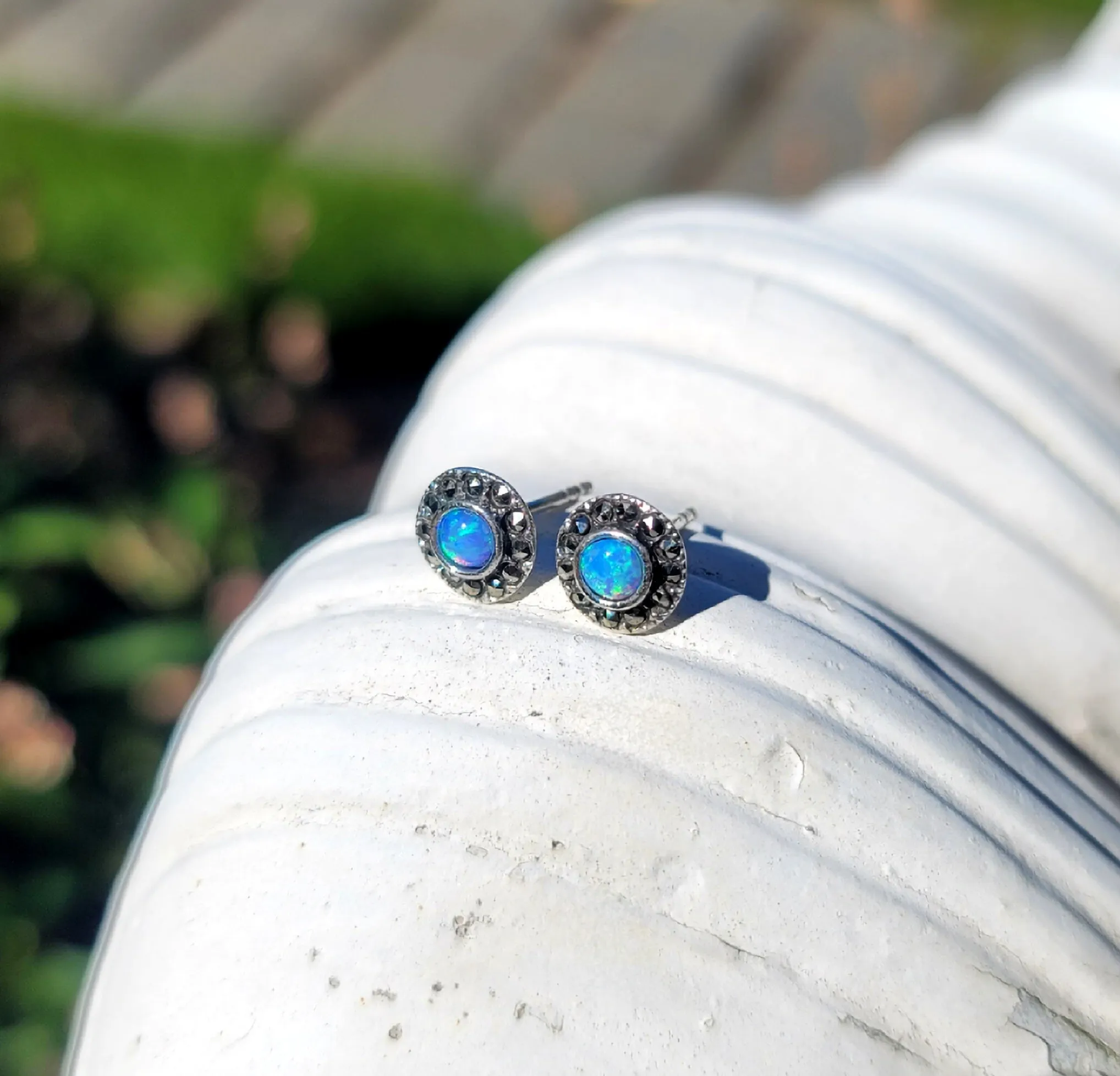 Marcasite & Blue Opal Earrings