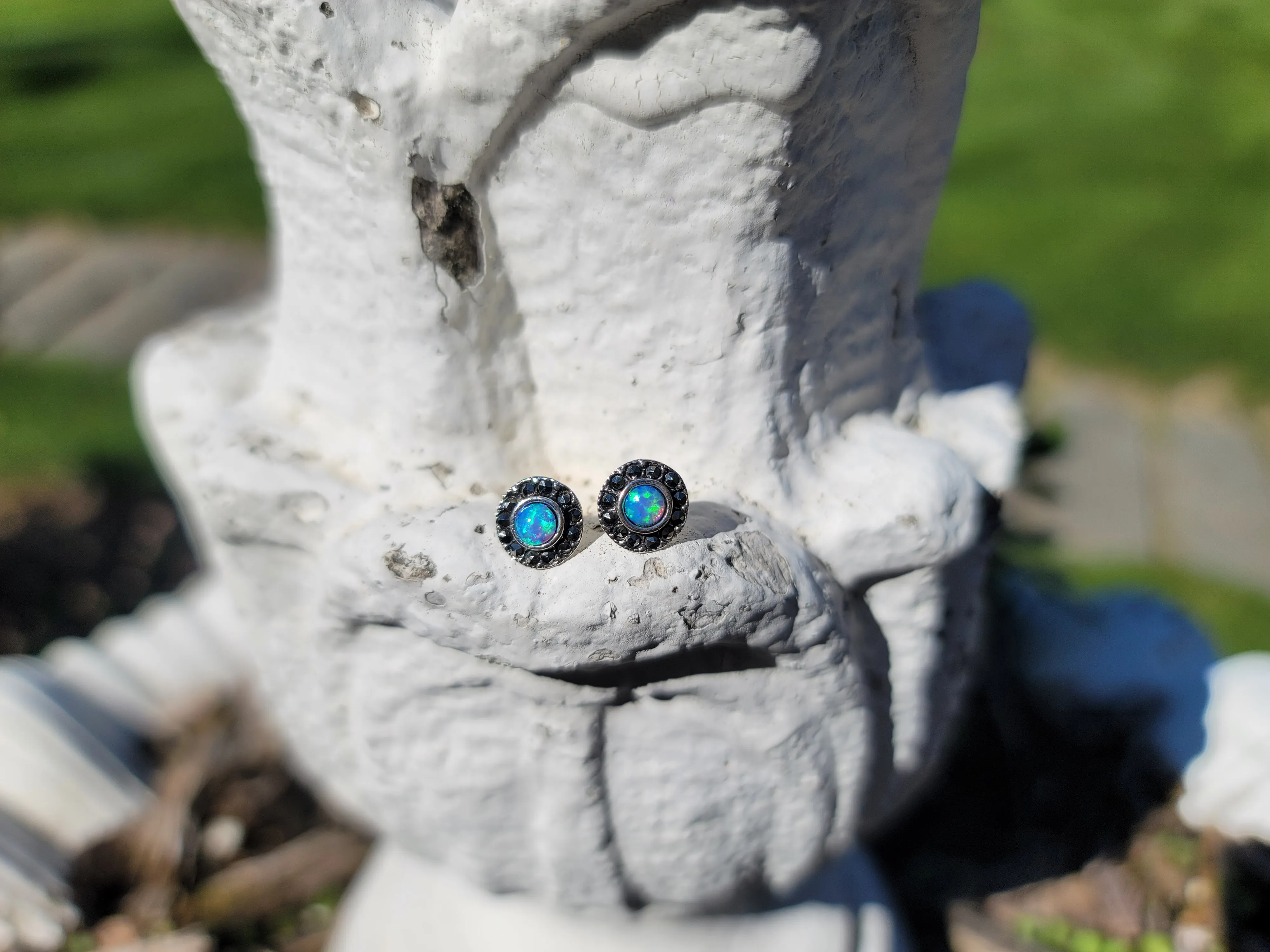 Marcasite & Blue Opal Earrings