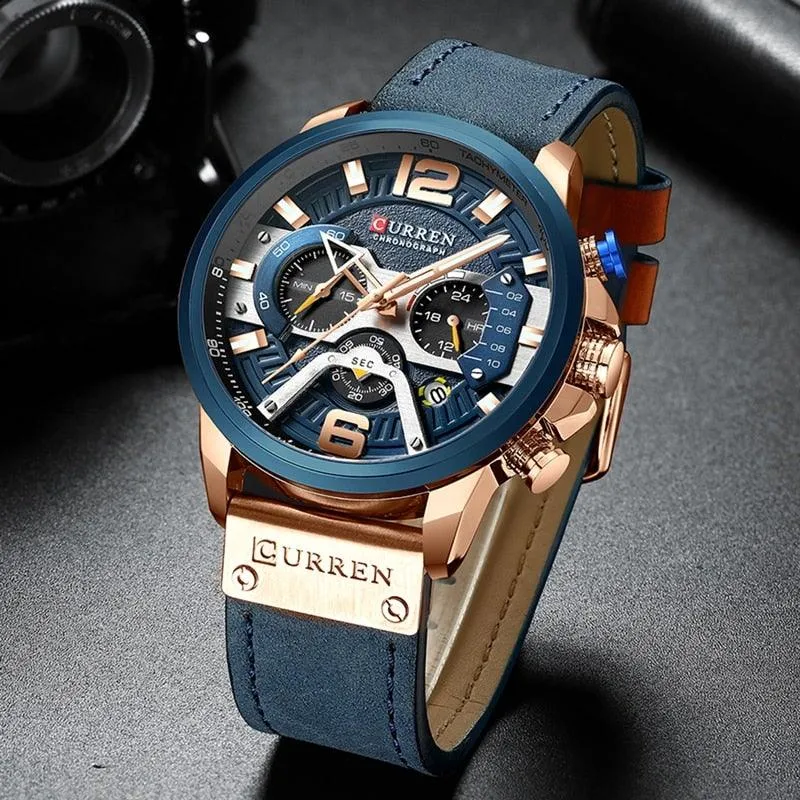 Men's Leather Strap Chronograph Luxury Wrist Watch