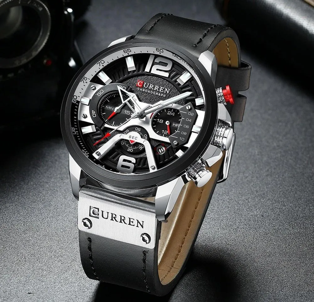 Men's Leather Strap Chronograph Luxury Wrist Watch