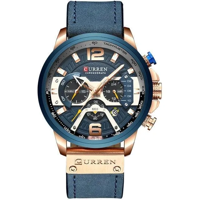 Men's Leather Strap Chronograph Luxury Wrist Watch