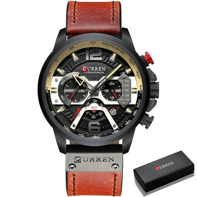 Men's Leather Strap Chronograph Luxury Wrist Watch