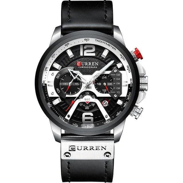 Men's Leather Strap Chronograph Luxury Wrist Watch
