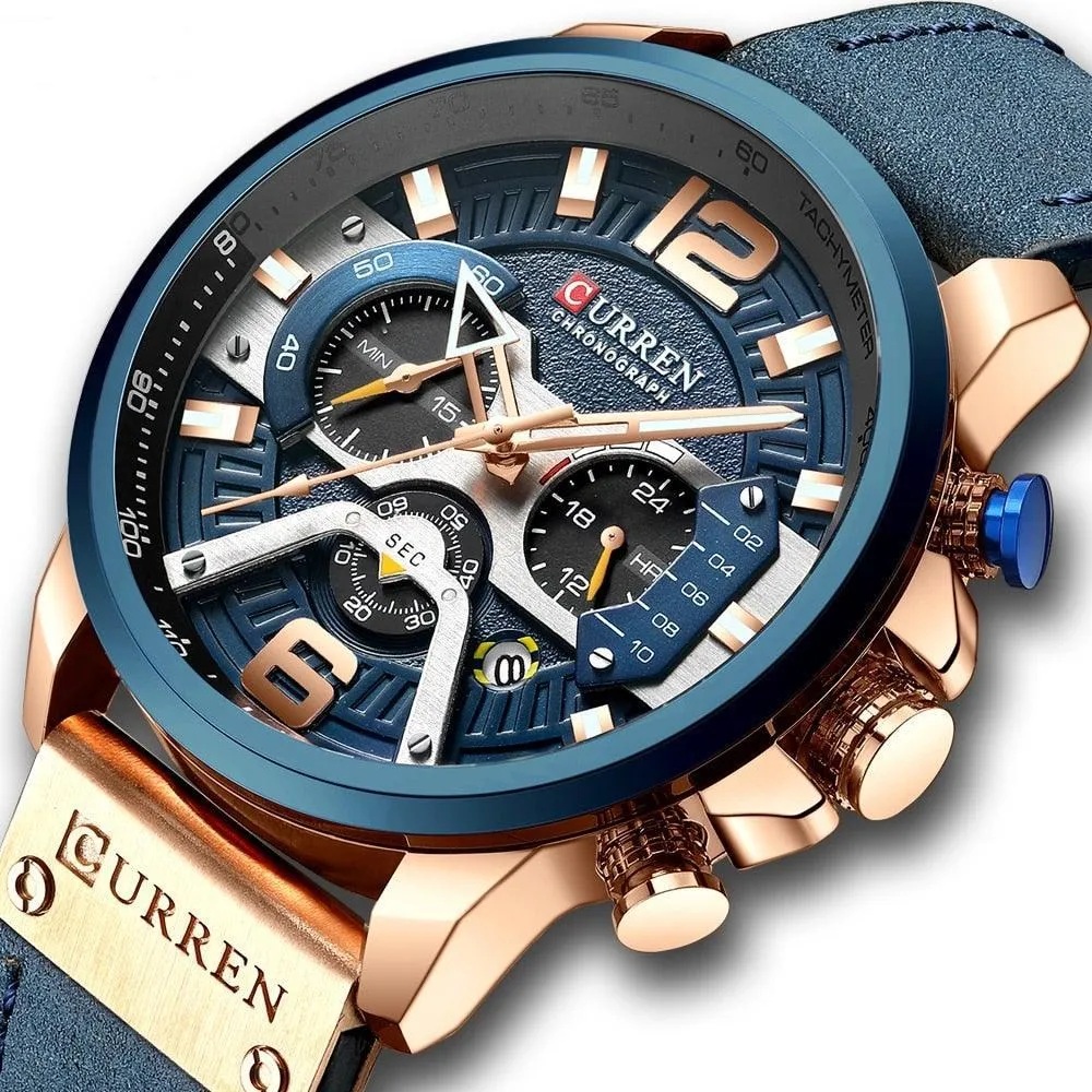 Men's Leather Strap Chronograph Luxury Wrist Watch