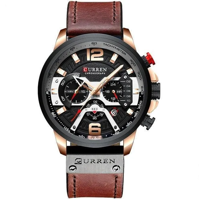 Men's Leather Strap Chronograph Luxury Wrist Watch