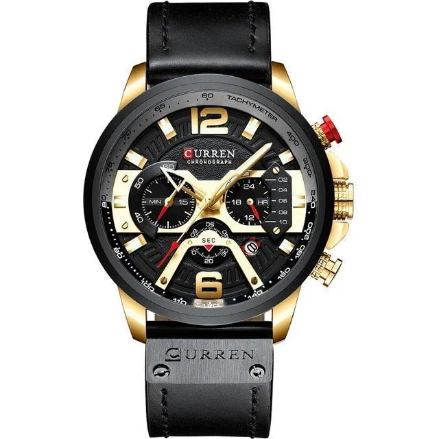 Men's Leather Strap Chronograph Luxury Wrist Watch
