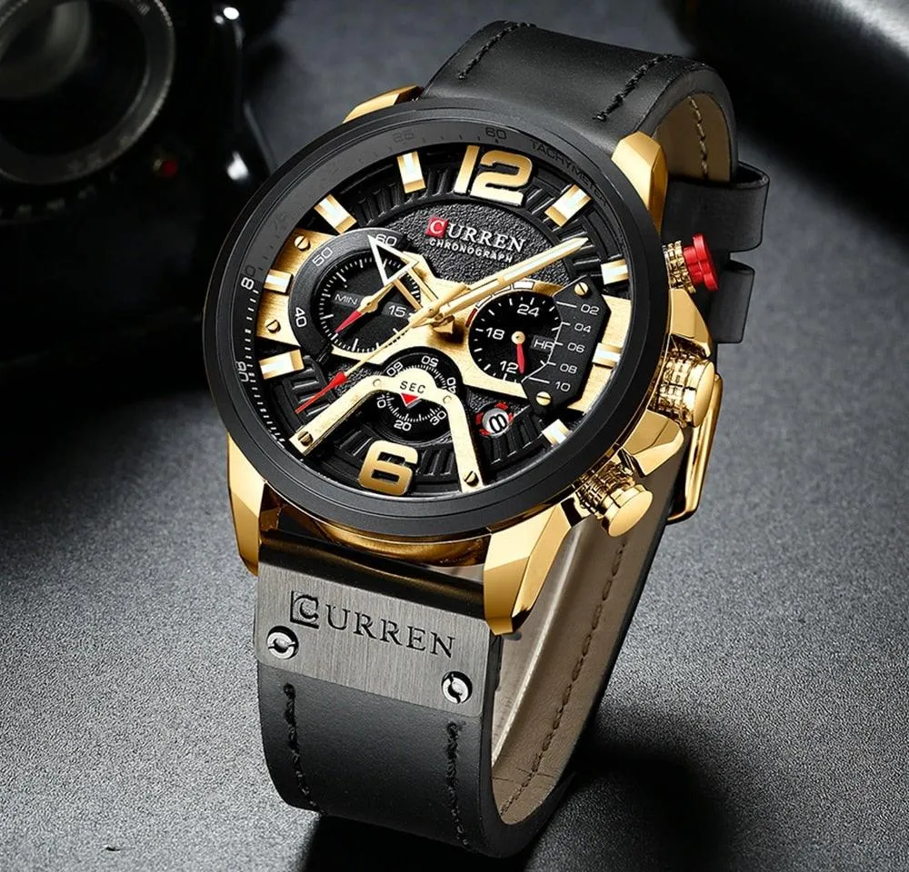 Men's Leather Strap Chronograph Luxury Wrist Watch