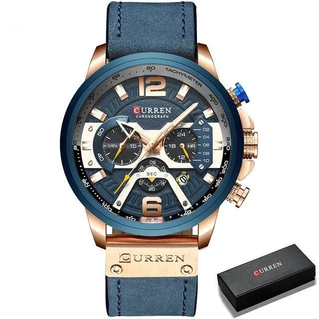 Men's Leather Strap Chronograph Luxury Wrist Watch