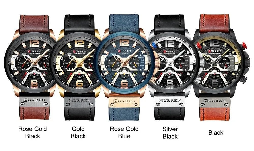 Men's Leather Strap Chronograph Luxury Wrist Watch