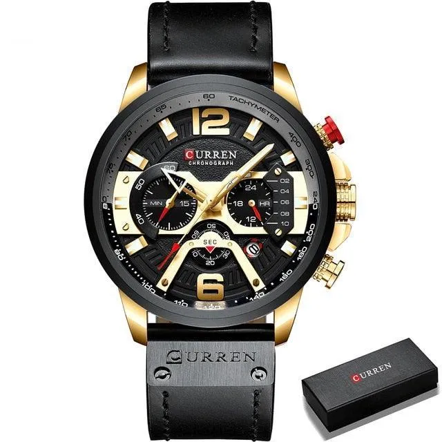 Men's Leather Strap Chronograph Luxury Wrist Watch