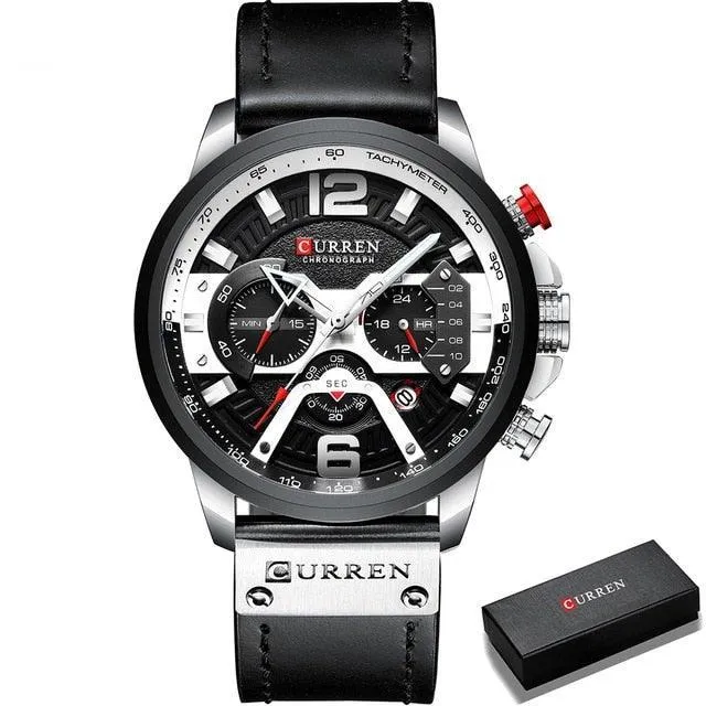 Men's Leather Strap Chronograph Luxury Wrist Watch