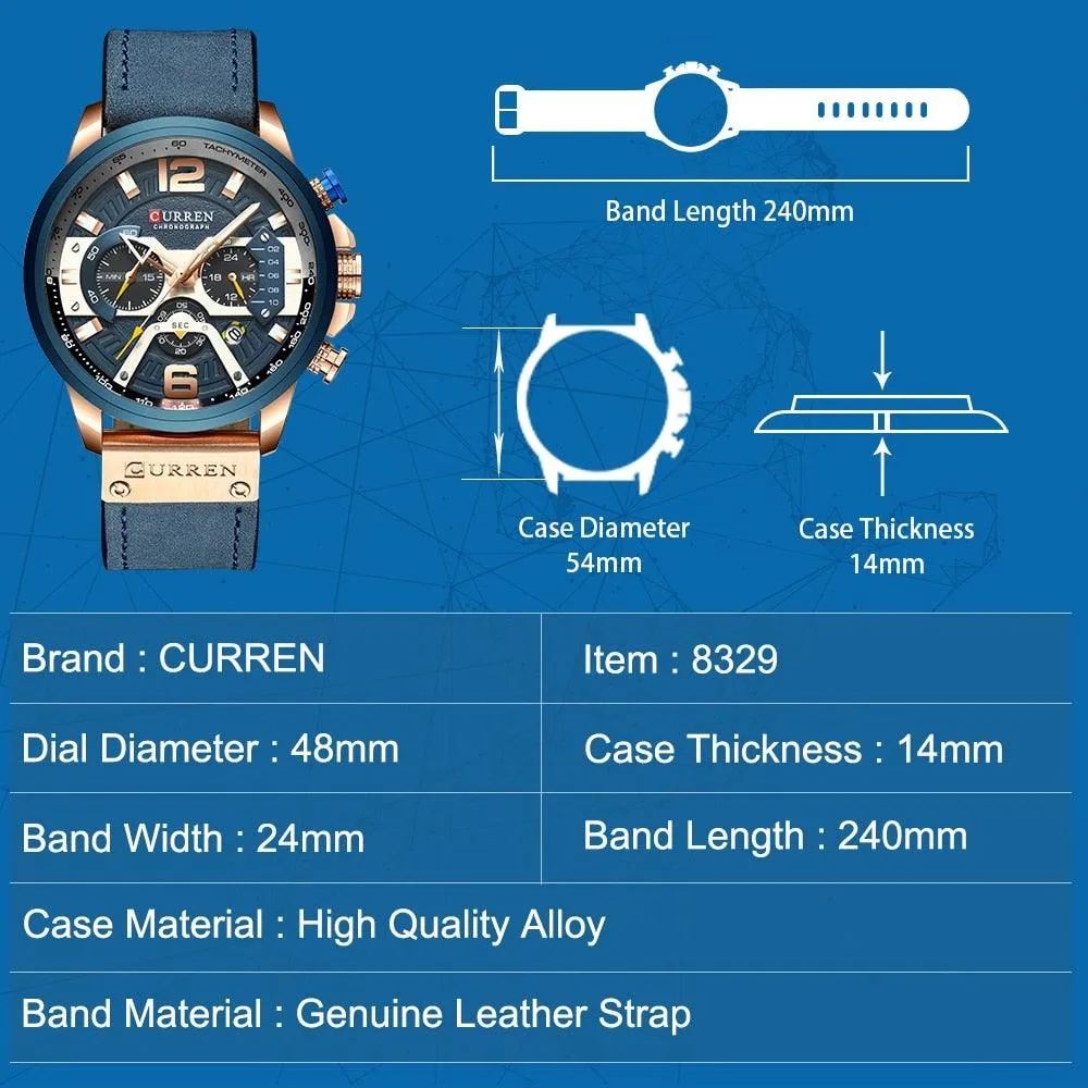 Men's Leather Strap Chronograph Luxury Wrist Watch