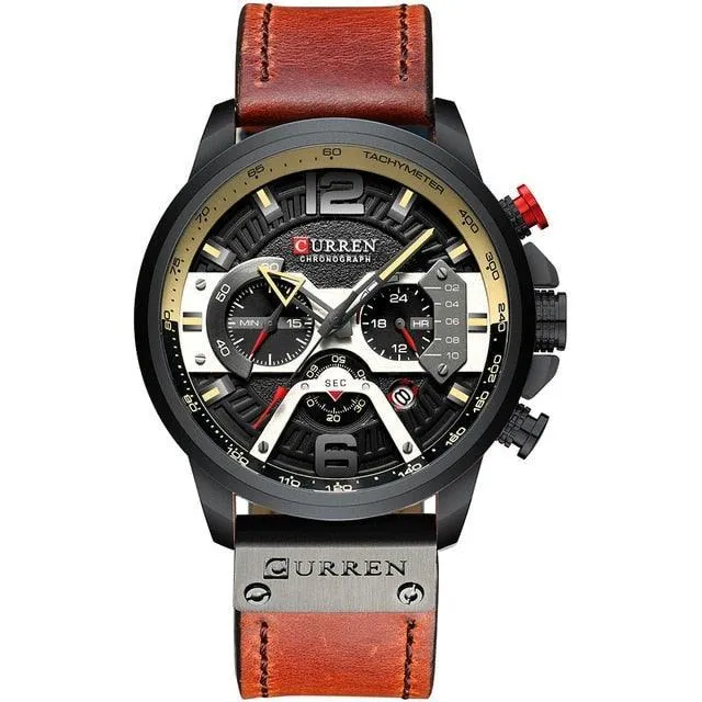 Men's Leather Strap Chronograph Luxury Wrist Watch