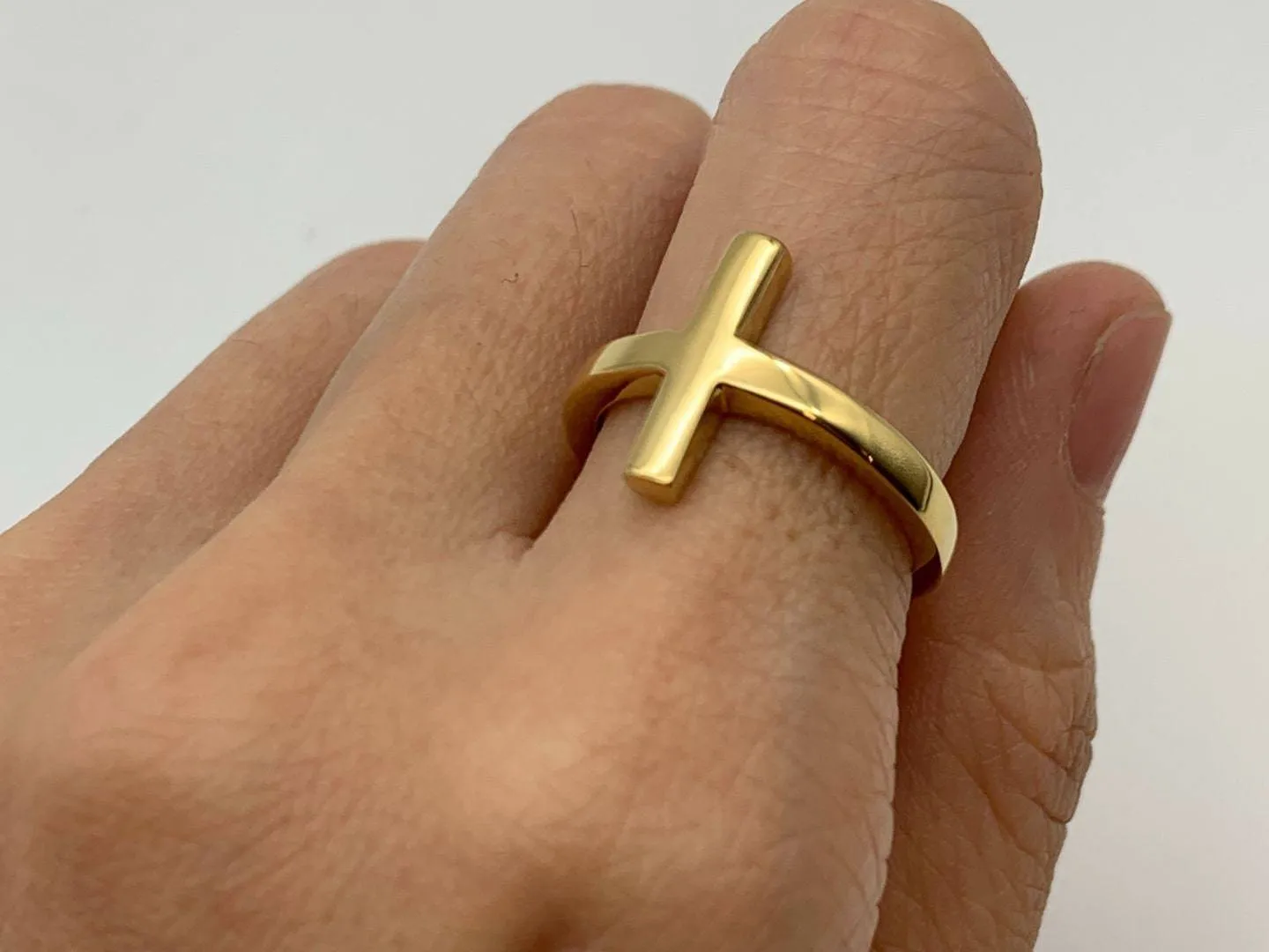 Minimalist Cross Ring - Gold Line Band, Dainty Cross Ring