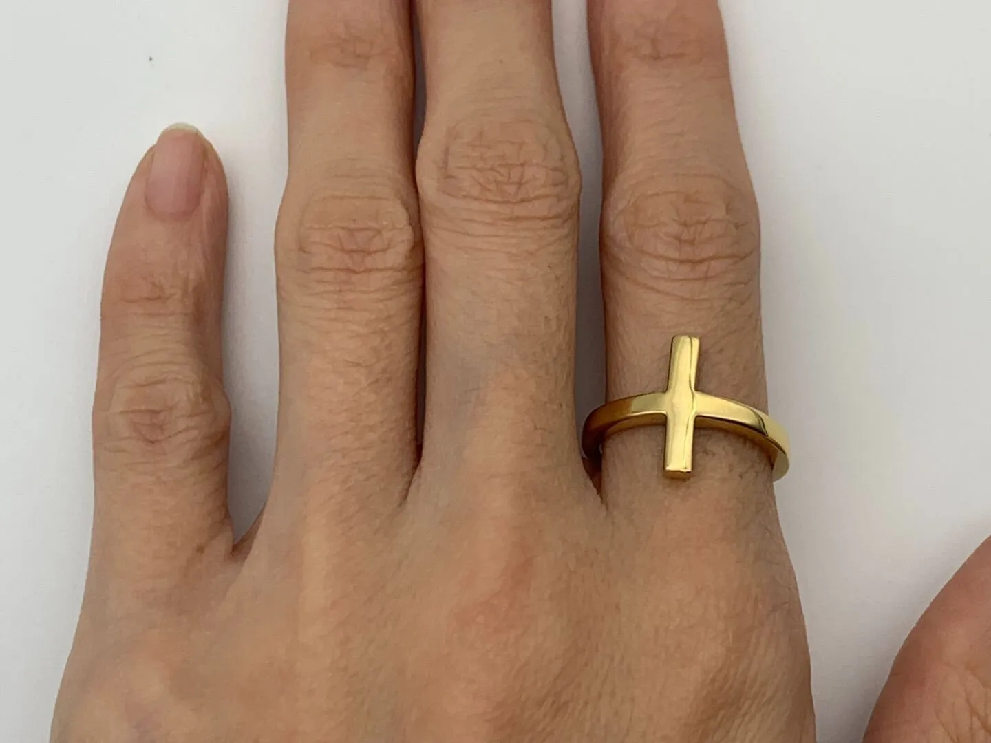 Minimalist Cross Ring - Gold Line Band, Dainty Cross Ring