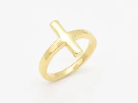 Minimalist Cross Ring - Gold Line Band, Dainty Cross Ring