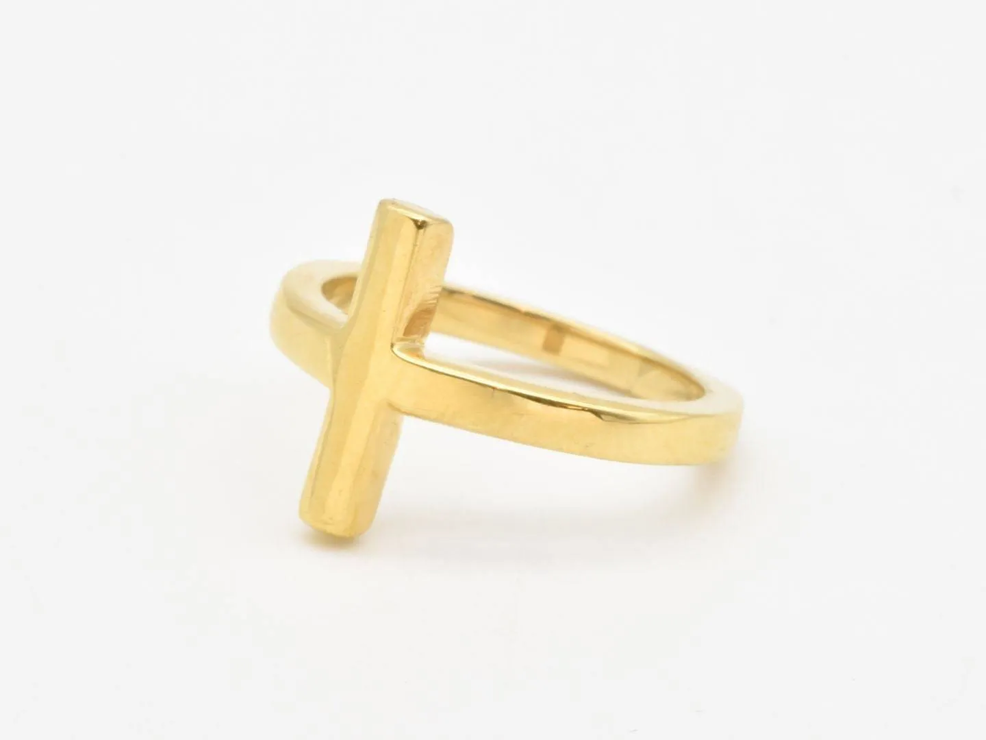 Minimalist Cross Ring - Gold Line Band, Dainty Cross Ring