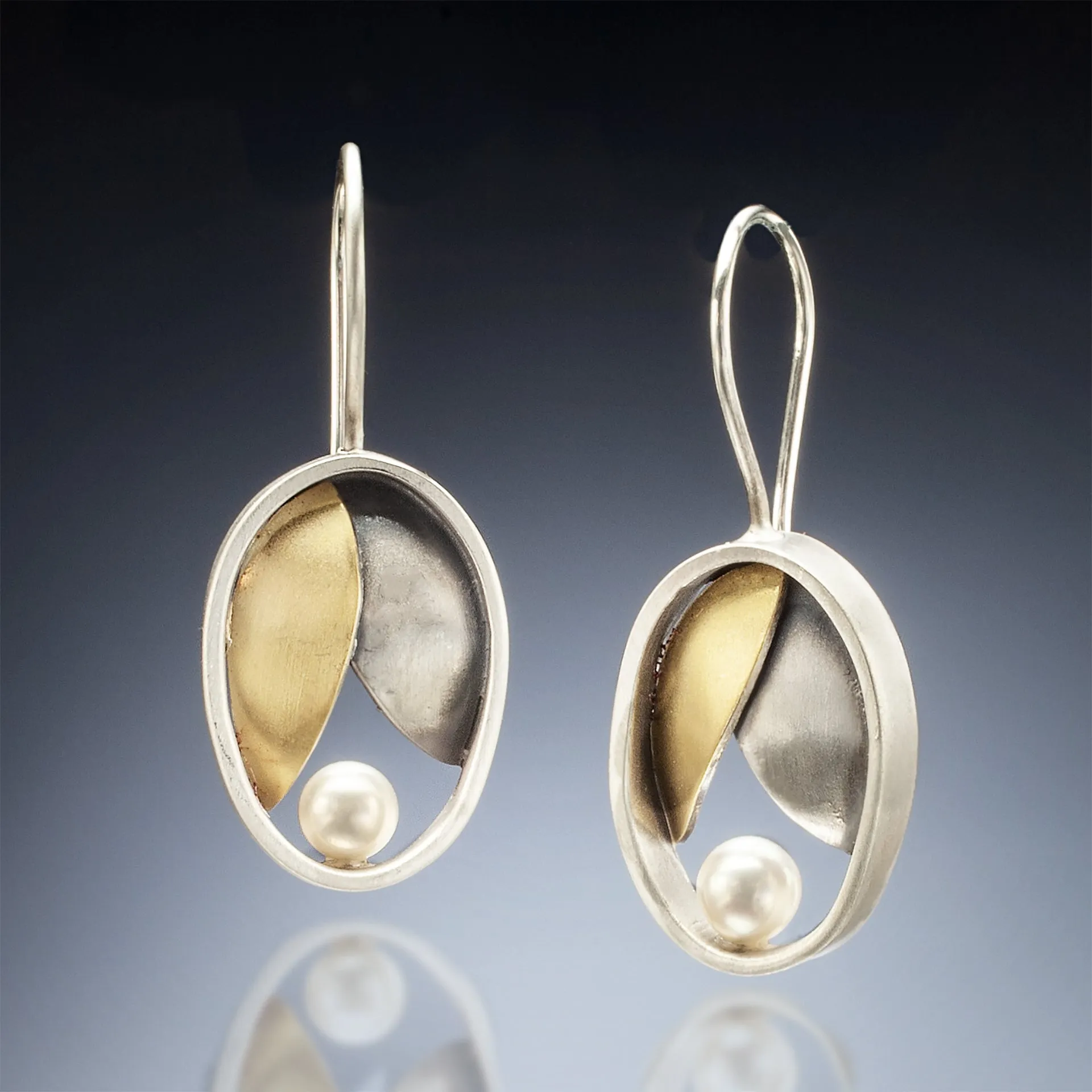 Mixed Metal Oval Leaf Wire Earrings