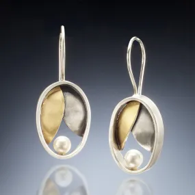 Mixed Metal Oval Leaf Wire Earrings