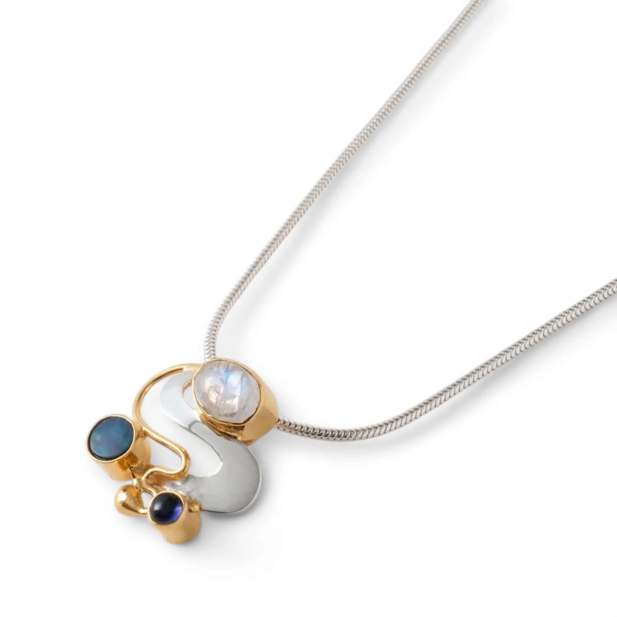 Monet inspirations Water Lily Pendant  - Sterling Silver with Rainbow Moonstone & Iolite