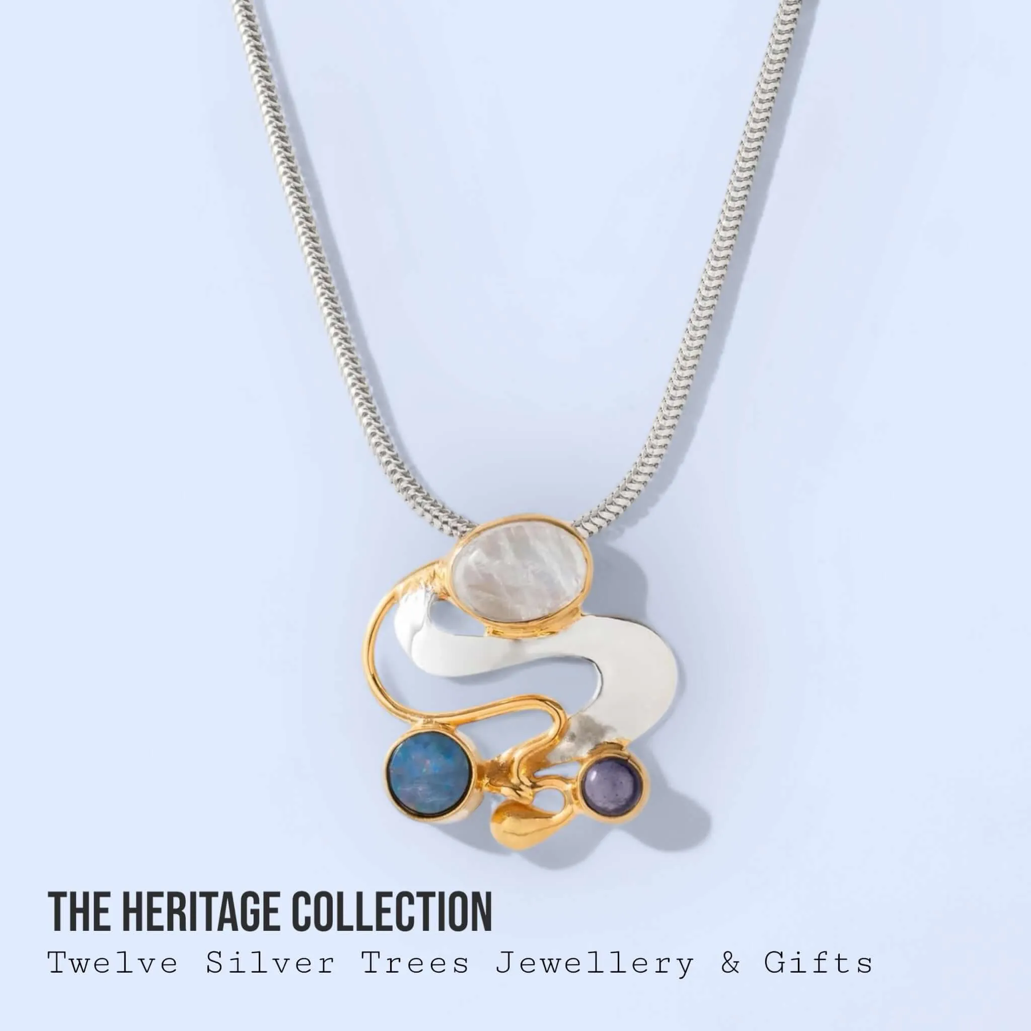 Monet inspirations Water Lily Pendant  - Sterling Silver with Rainbow Moonstone & Iolite