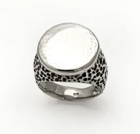 Moon Crater Shank and Oval Top Men's Silver Signet Ring
