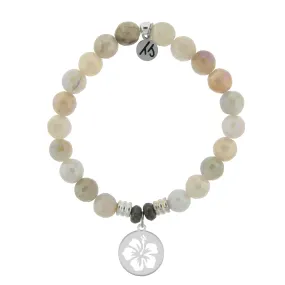 Moonstone Bracelet with Hibiscus Flower Sterling Silver Charm