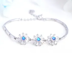 Moonstone Flowers Bracelet in White Gold Plated Silver June Birthstone Jewelry Women