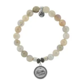 Moonstone Stone Bracelet with Teacher Sterling Silver Charm