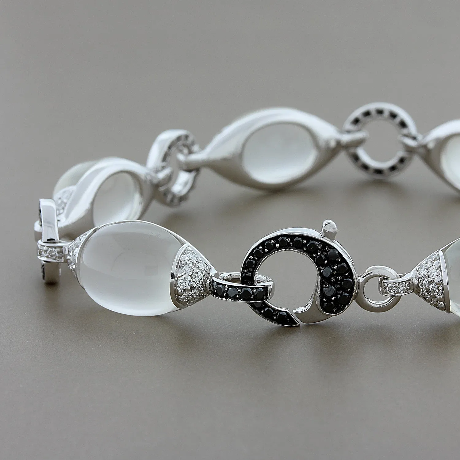 Moonstone White Black Diamond Gold Bracelet