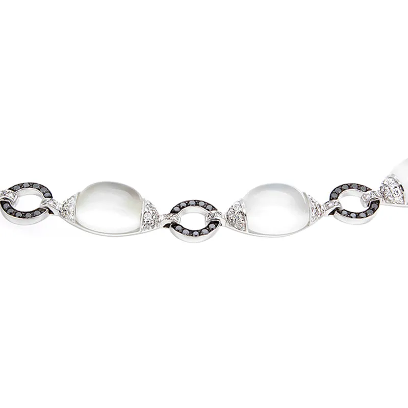 Moonstone White Black Diamond Gold Bracelet