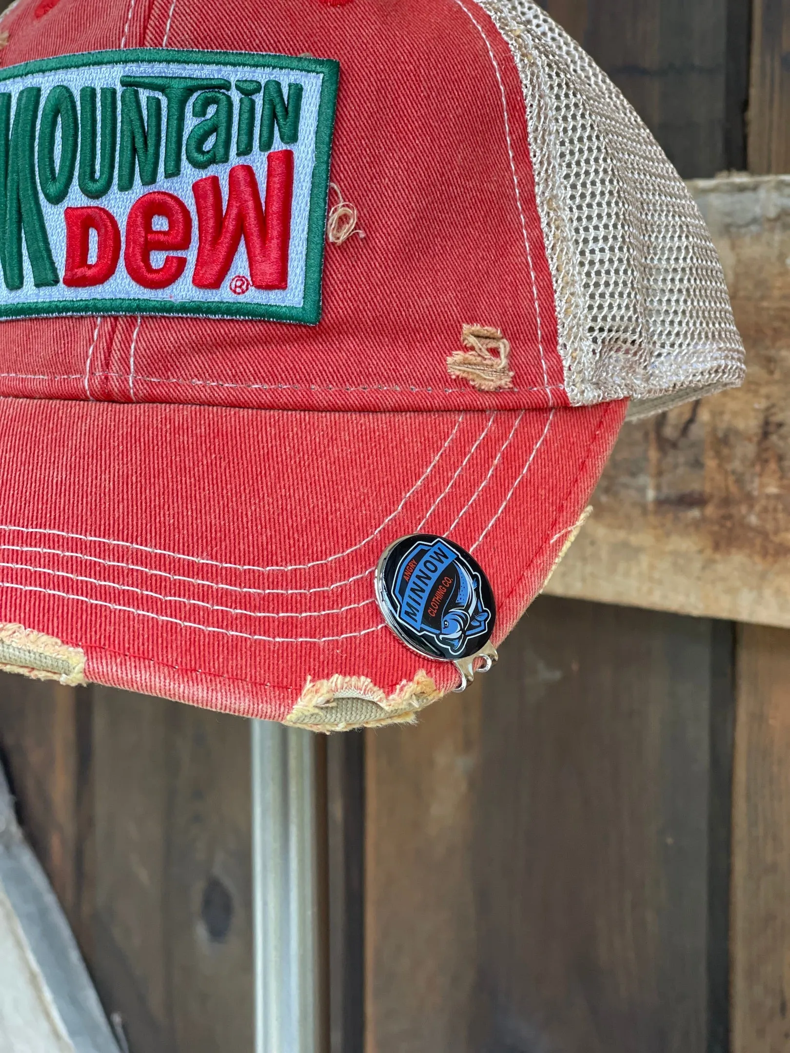 Mountain Dew Old School Hat - Distressed Red Snapback