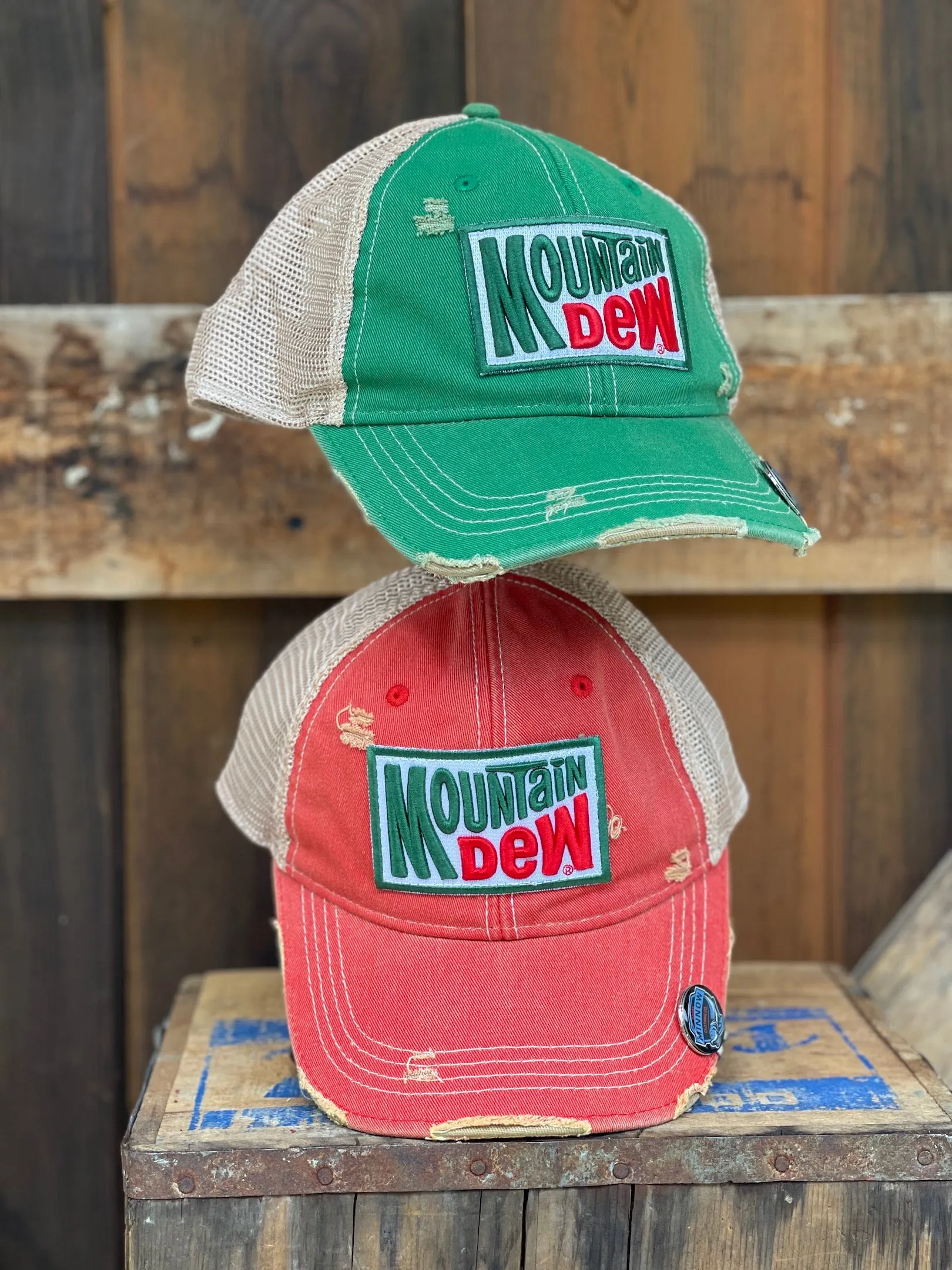 Mountain Dew Old School Hat - Distressed Red Snapback