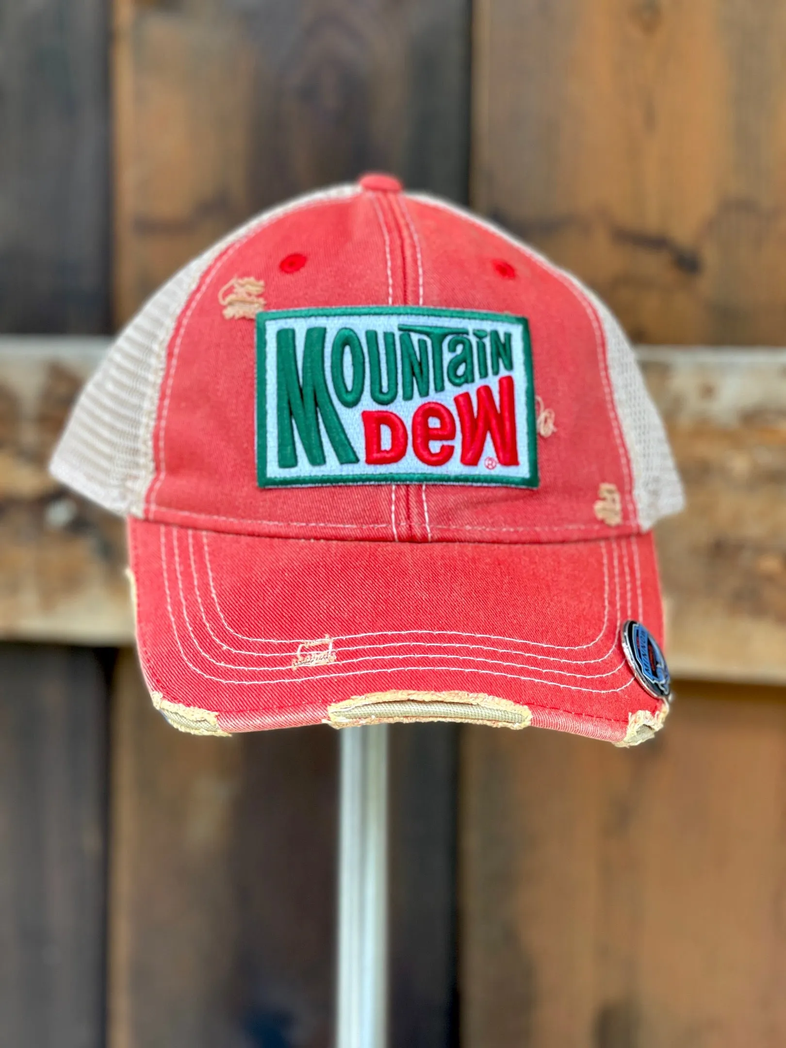 Mountain Dew Old School Hat - Distressed Red Snapback