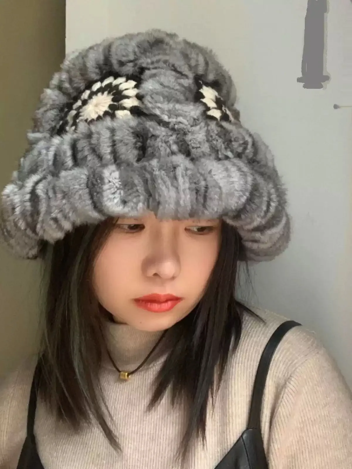 My Neighbor Totoro Hat Knitted Hat Niche Woven Genuine Leather Handmade Net Red Hat Chinchilla Leather Tiger Head Hat Autumn and Winter Female Fisherman