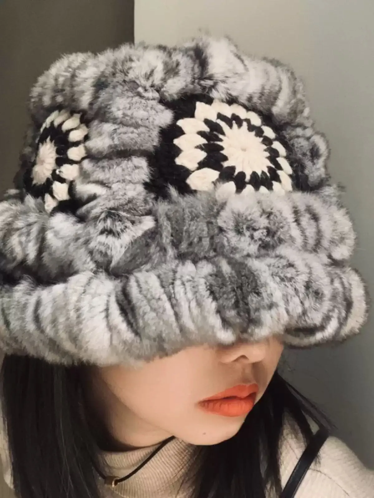My Neighbor Totoro Hat Knitted Hat Niche Woven Genuine Leather Handmade Net Red Hat Chinchilla Leather Tiger Head Hat Autumn and Winter Female Fisherman