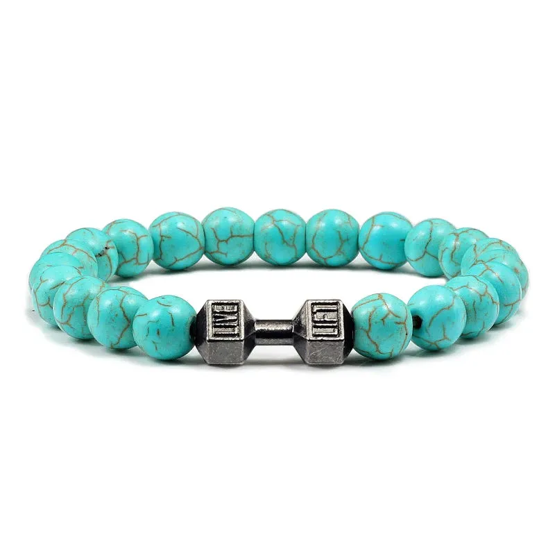 Natural Black Volcanic Lava Stone Dumbbell Bracelet black Matte Beads Bracelets For Women Men Fitness Barbell Jewelry Pulseras