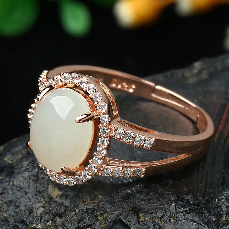Natural Jade Ring Nephrite Silver Adjustable Ring WR15