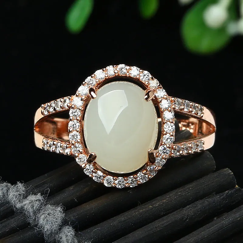 Natural Jade Ring Nephrite Silver Adjustable Ring WR15