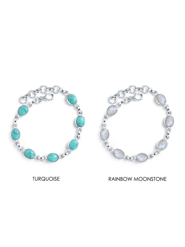 Natural Turquoise&Rainbow Moonstone Bracelet