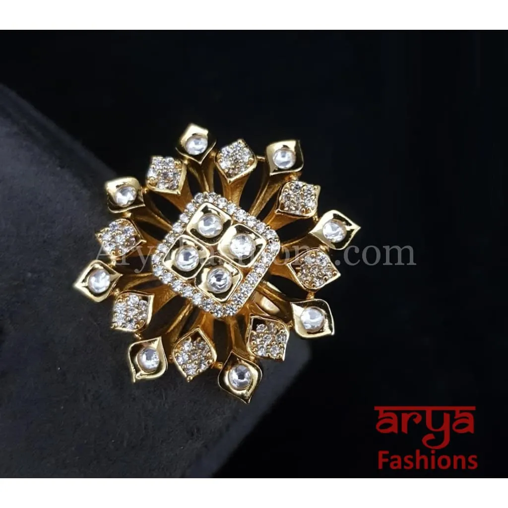 Navya CZ Kundan Jadau Bridal Statement Ring