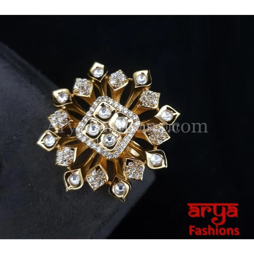Navya CZ Kundan Jadau Bridal Statement Ring