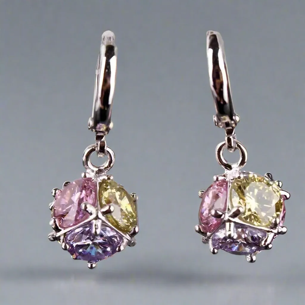 OB Crystal Cube Dangling Charm 14K Gold Plated Earrings for Woman Special Occasions Bridal and Prom Accessory