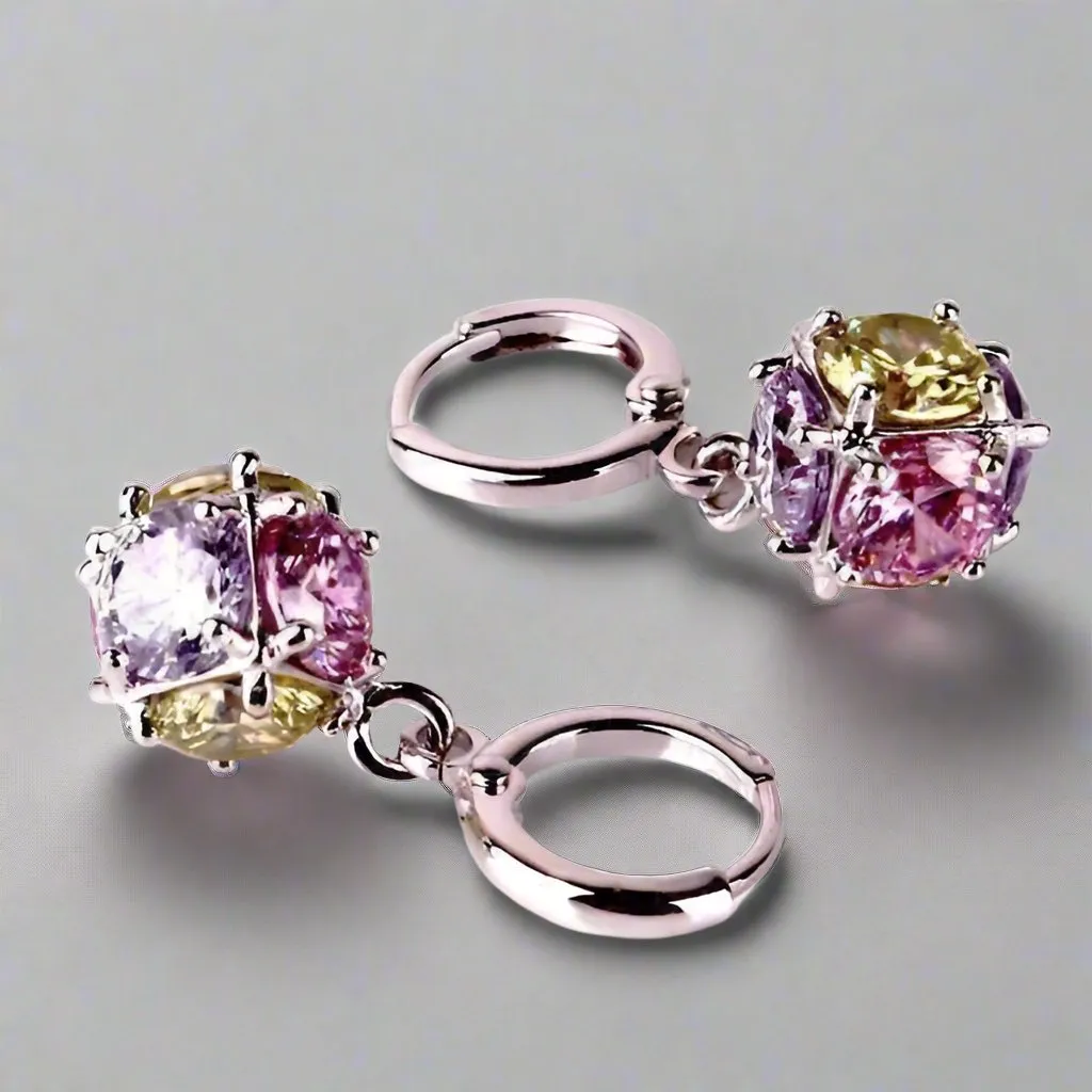 OB Crystal Cube Dangling Charm 14K Gold Plated Earrings for Woman Special Occasions Bridal and Prom Accessory