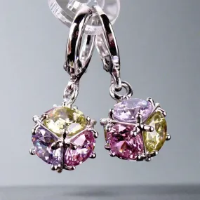 OB Crystal Cube Dangling Charm 14K Gold Plated Earrings for Woman Special Occasions Bridal and Prom Accessory