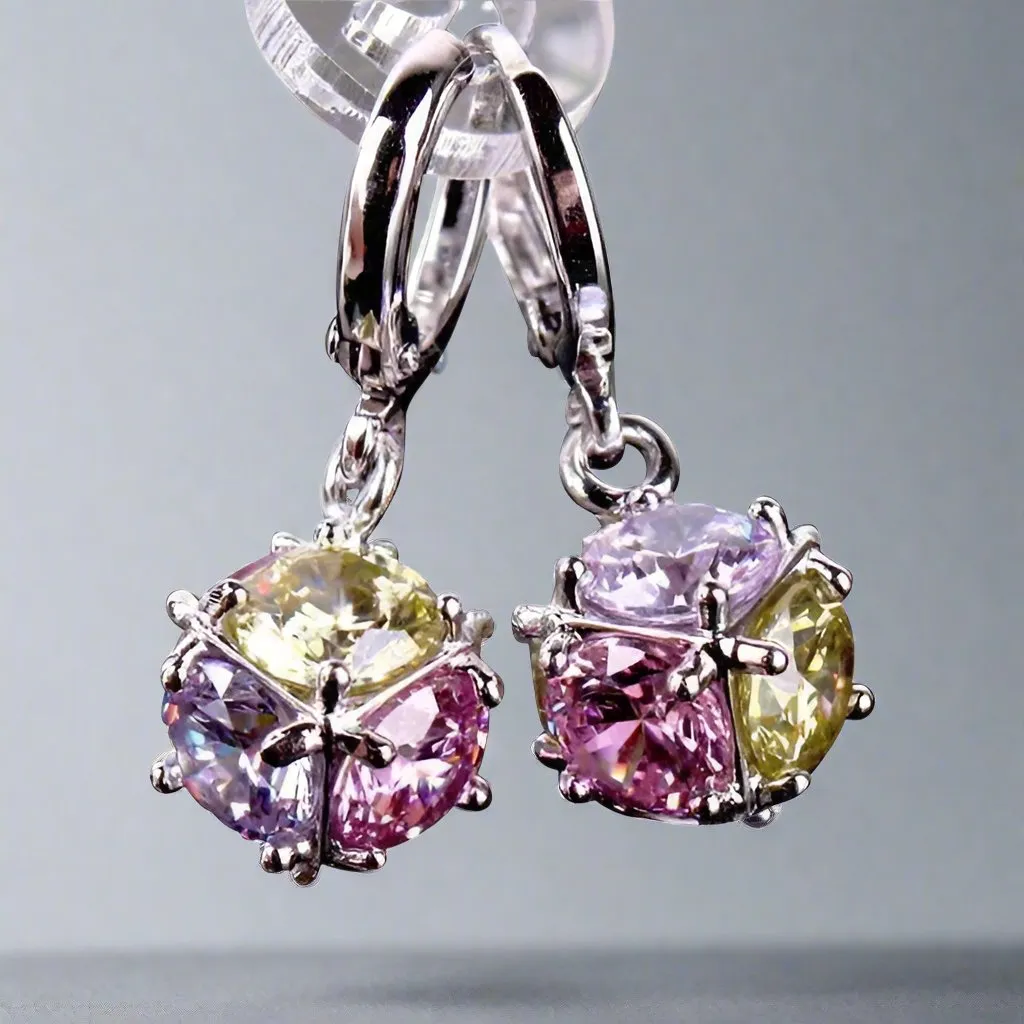 OB Crystal Cube Dangling Charm 14K Gold Plated Earrings for Woman Special Occasions Bridal and Prom Accessory