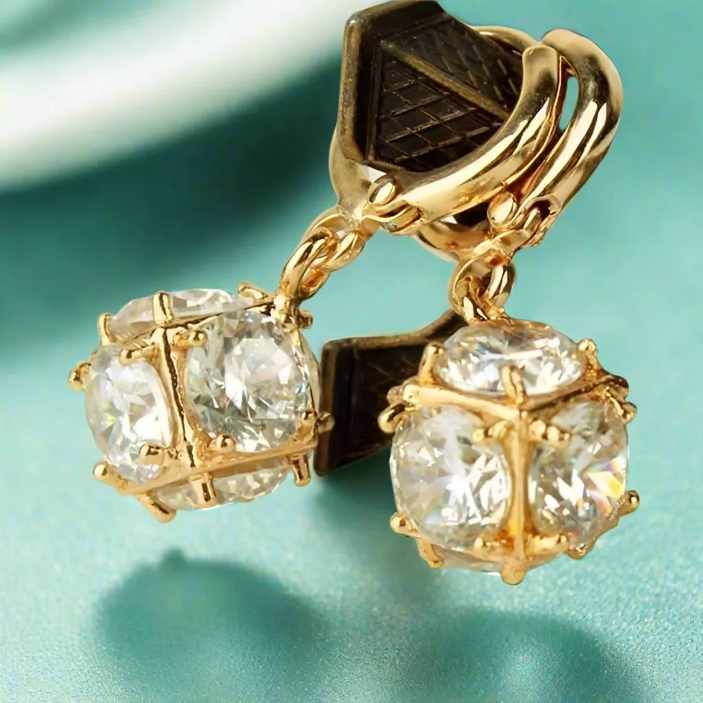 OB Crystal Cube Dangling Charm 14K Gold Plated Earrings for Woman Special Occasions Bridal and Prom Accessory