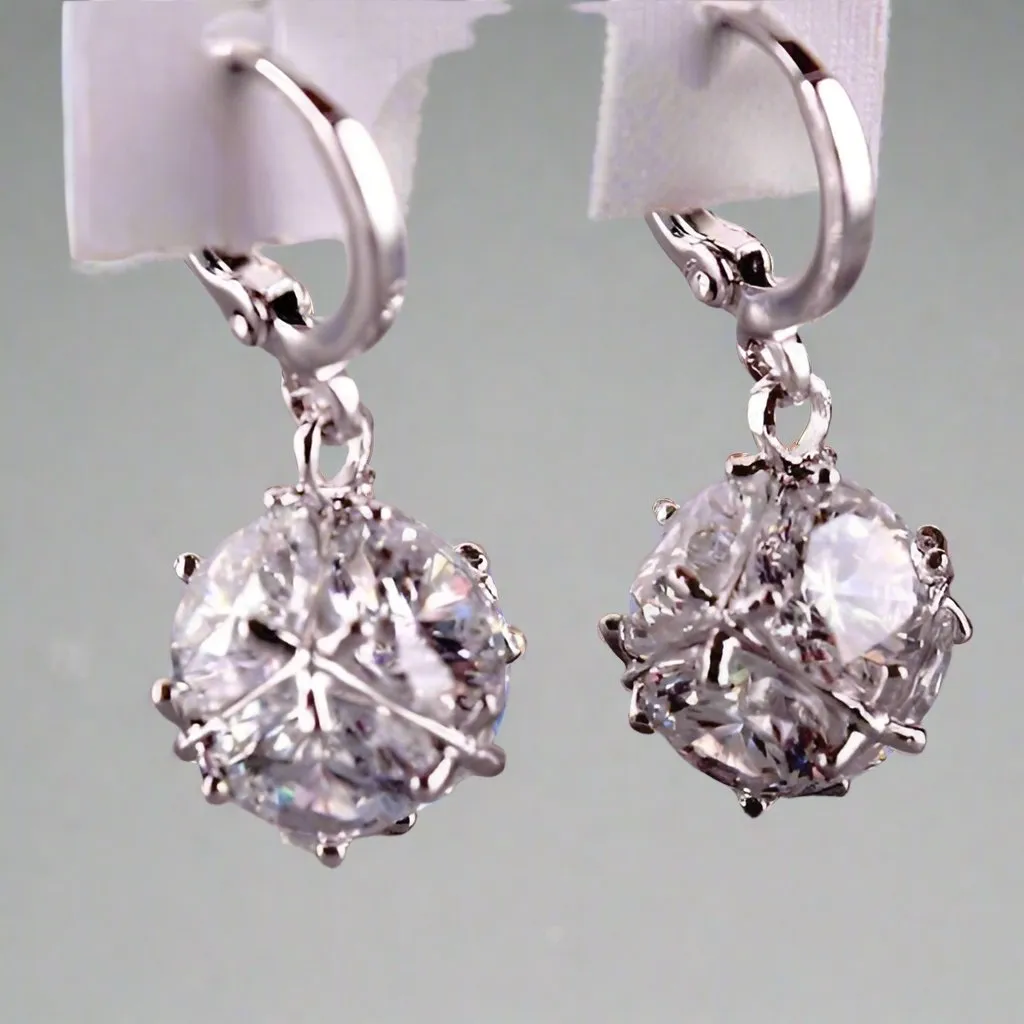 OB Crystal Cube Dangling Charm 14K Gold Plated Earrings for Woman Special Occasions Bridal and Prom Accessory