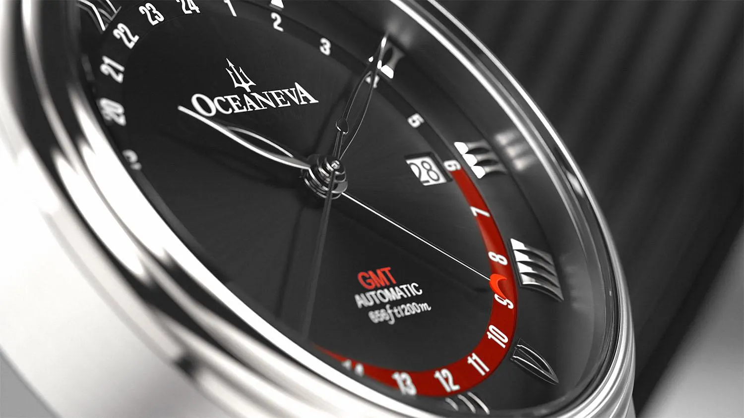 Oceaneva Men's OceanTrek GMT Automatic 200m Leather Watch Black